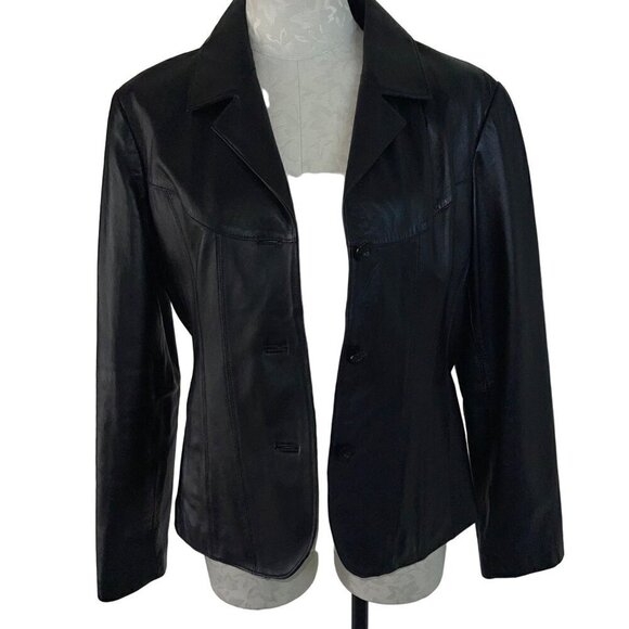 Wilsons Leather Maxima Womens Blazer Jacket Size Large Black Button Down - Picture 2 of 10